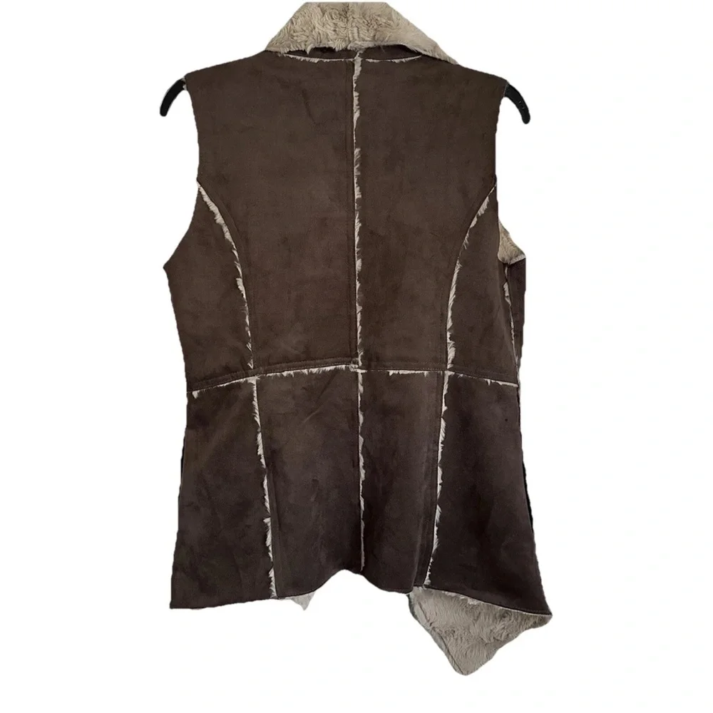 Faux Leather Womens S Open Front Vest Boho Western Country Equestrian Cowgirl - Picture 2 of 10